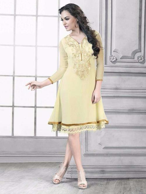 yellow georgette unstitched suit - 10516524 - Very Small Image - 1