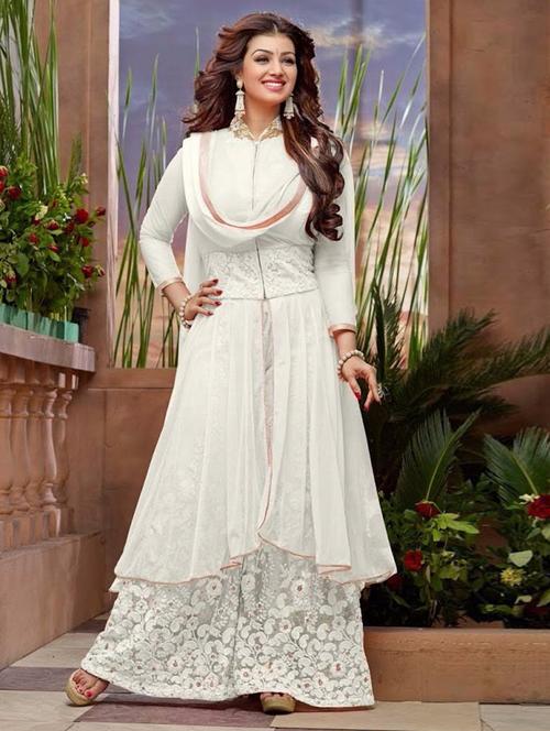 white georgette unstitched suit - 10516541 - Very Small Image - 1