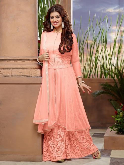 light orange georgette unstitched suit - 10516544 - Very Small Image - 1