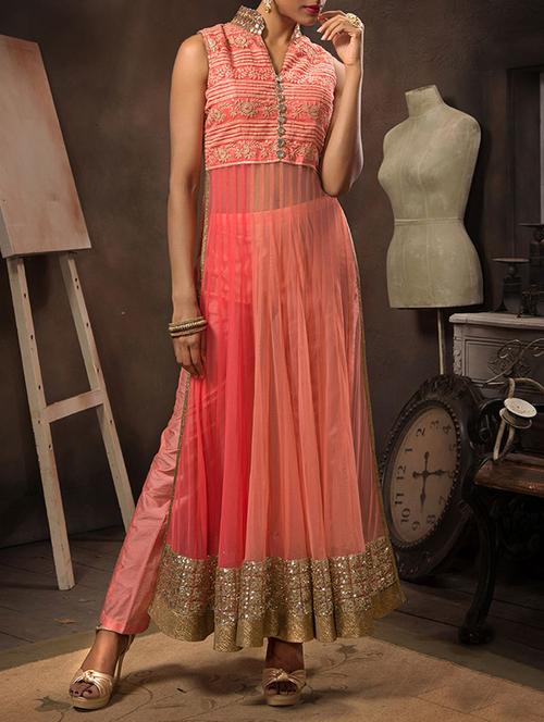 orange georgette unstitched suit - 10516591 - Very Small Image - 1