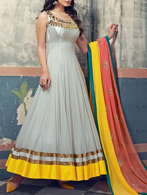 off white georgette unstitched suit - 10516593 - Very Small Image - 1
