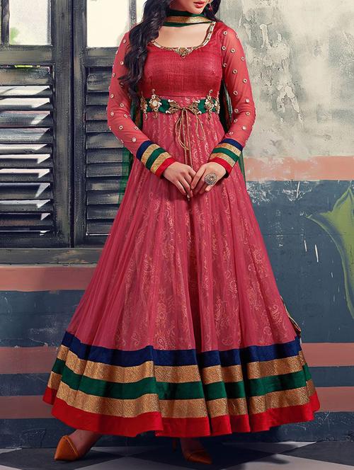 maroon georgette unstitched suit - 10516610 - Very Small Image - 1