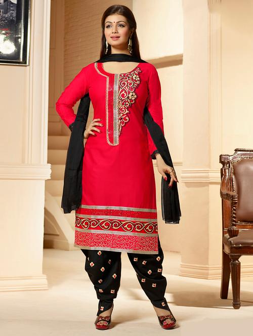 red chanderi unstitched suit - 10516705 - Very Small Image - 1