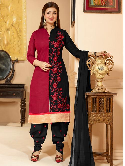 marron chanderi unstitched suit - 10516708 - Very Small Image - 1