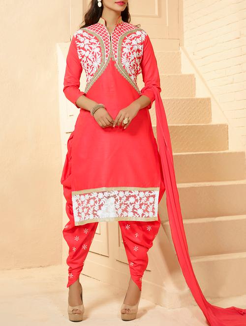 red chanderi unstitched suit - 10516713 - Very Small Image - 1