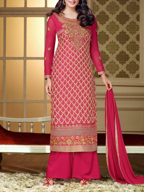 red georgette unstitched suit - 10516714 - Very Small Image - 1