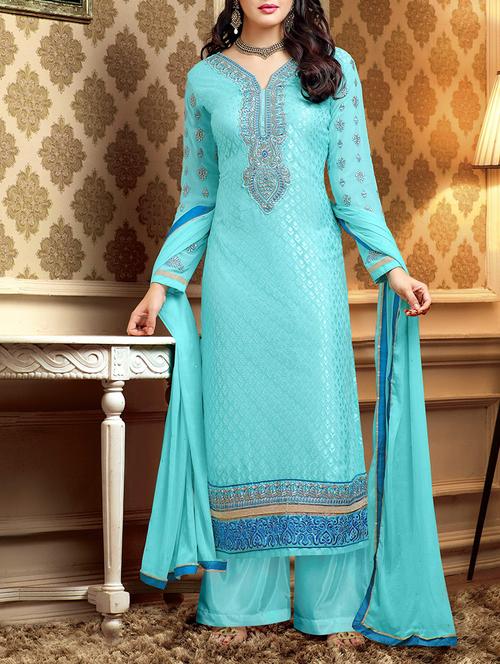 light blue georgette unstitched suit - 10516720 - Very Small Image - 1
