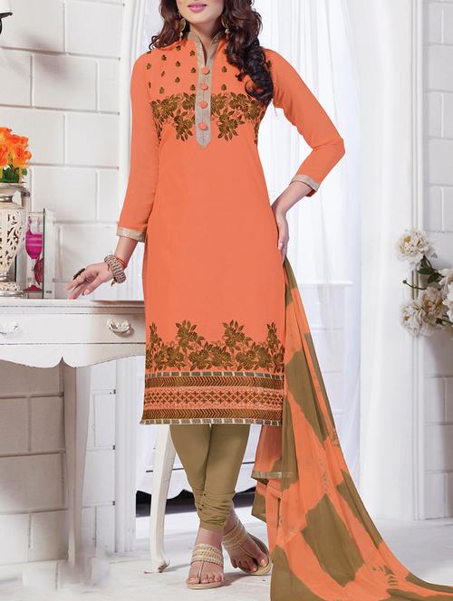 orange chanderi unstitched suit - 10516731 - Very Small Image - 1