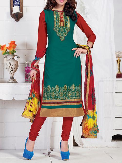 red and green chanderi unstitched suit - 10516733 - Very Small Image - 1