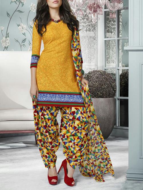 yellow chanderi unstitched suit - 10516751 - Very Small Image - 1