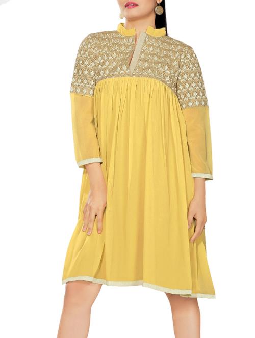 yellow georgette unstitched suit - 10516780 - Very Small Image - 1