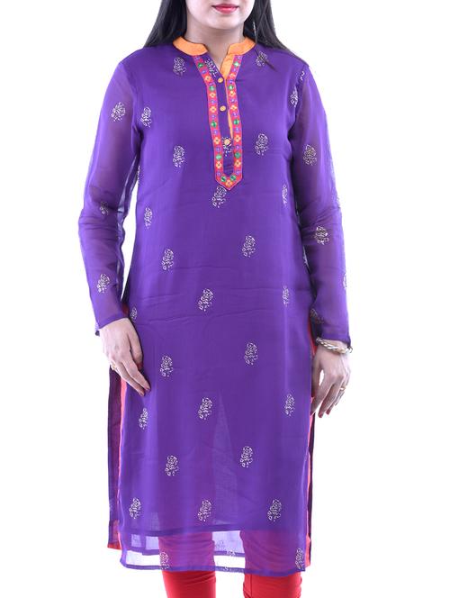 purple cotton kurta - 10518970 - Very Small Image - 1