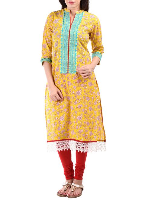 yellow cotton kurta - 10518977 - Very Small Image - 1