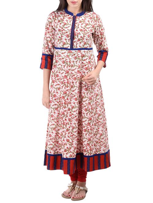 white cotton printed kurta - 10518982 - Very Small Image - 1