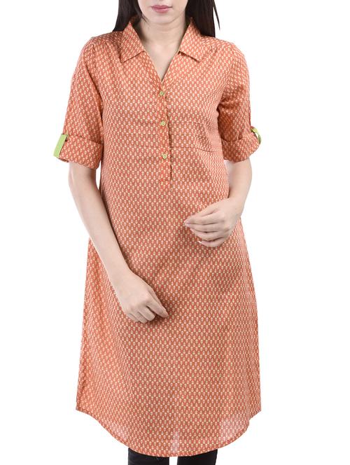 orange cotton kurta - 10518990 - Very Small Image - 1