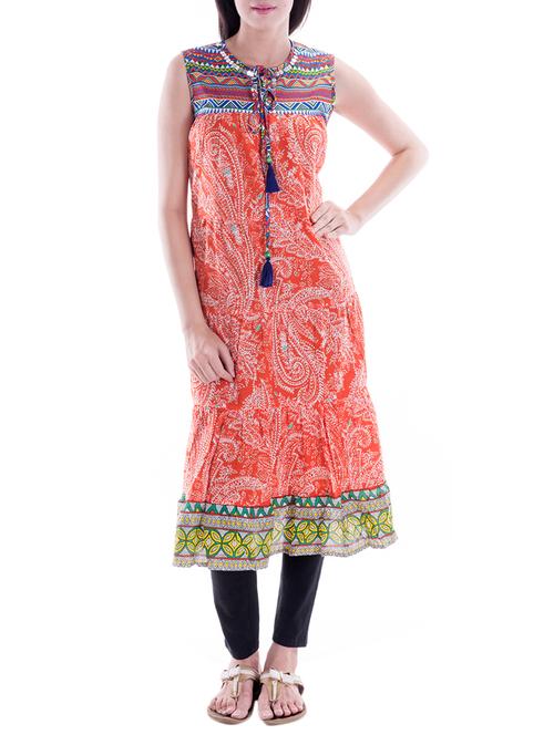 orange cotton kurta - 10519031 - Very Small Image - 1
