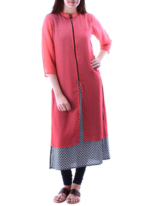 peach cotton kurta - 10519041 - Very Small Image - 1