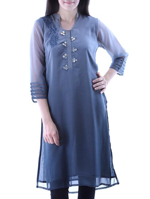 grey cotton kurta - 10519049 - Very Small Image - 1