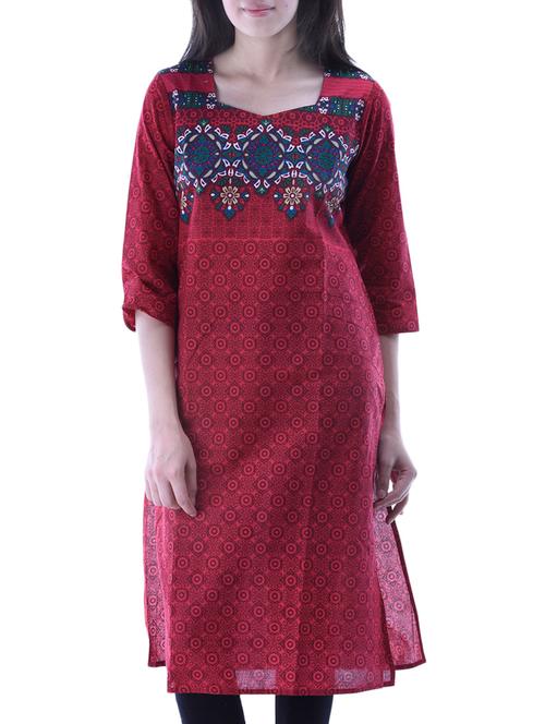 maroon cotton kurta - 10519058 - Very Small Image - 1