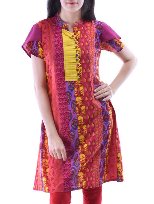 pink multy cotton kurta - 10519060 - Very Small Image - 1