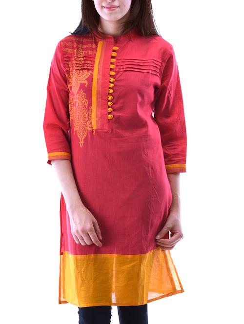 red cotton kurta - 10519066 - Very Small Image - 1