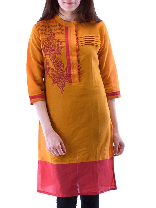 orange cotton kurta - 10519067 - Very Small Image - 1