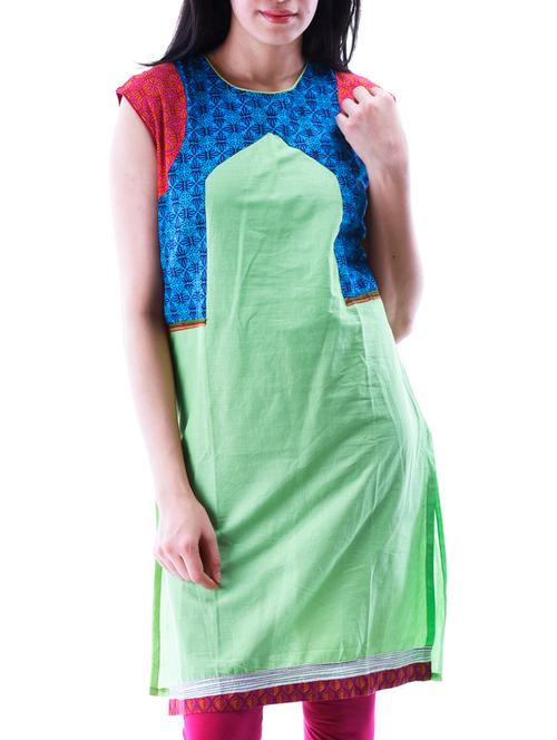 green cotton kurta - 10519081 - Very Small Image - 1