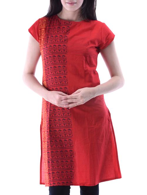 red cotton kurta - 10519103 - Very Small Image - 1