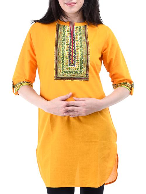 yellow cotton kurta - 10519109 - Very Small Image - 1