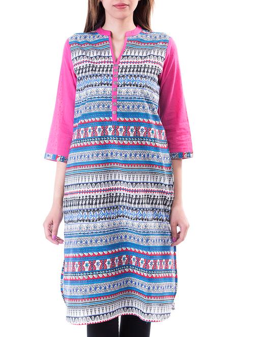 pink,multi cotton kurta - 10519170 - Very Small Image - 1