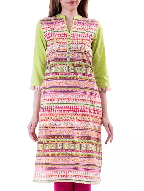 pink and green cotton kurta - 10519171 - Very Small Image - 1