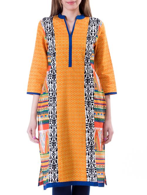 mustard cotton kurta - 10519182 - Very Small Image - 1