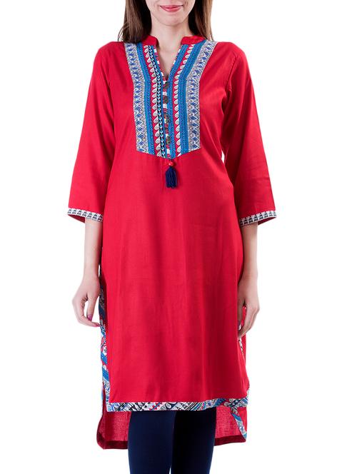 red cotton kurta - 10519184 - Very Small Image - 1