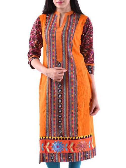 orange cotton kurta - 10519208 - Very Small Image - 1