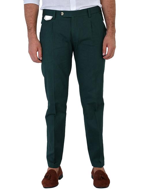 dark green cotton casual trousers - 10520600 - Very Small Image - 1