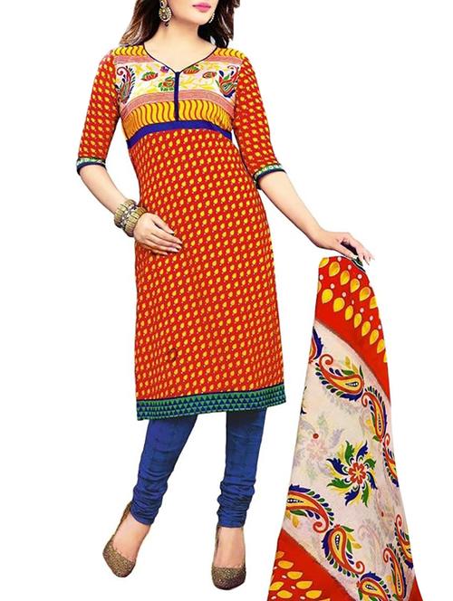 orange cotton unstitched suit - 10521303 - Very Small Image - 1