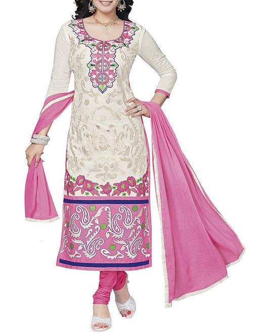 white cotton unstitched suit - 10521629 - Very Small Image - 1
