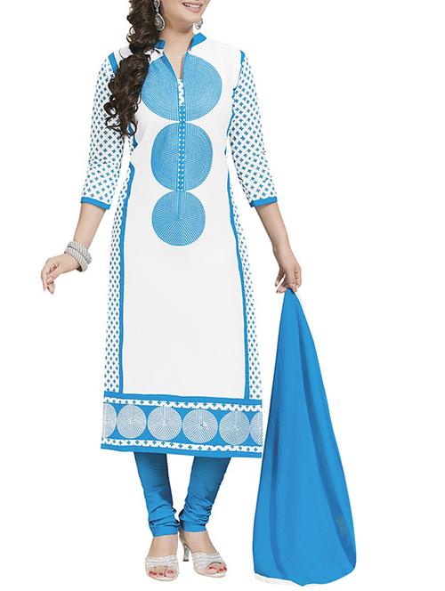 white cotton unstitched suit - 10521634 - Very Small Image - 1