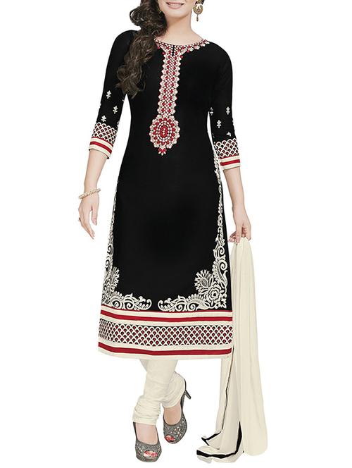 black cotton unstitched suit - 10521635 - Very Small Image - 1