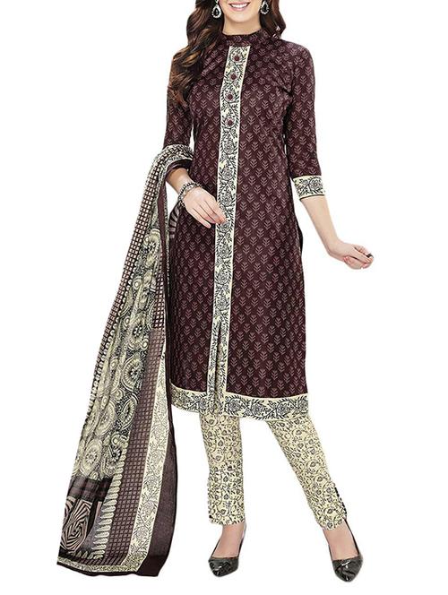 maroon cotton unstitched suit - 10521673 - Very Small Image - 1