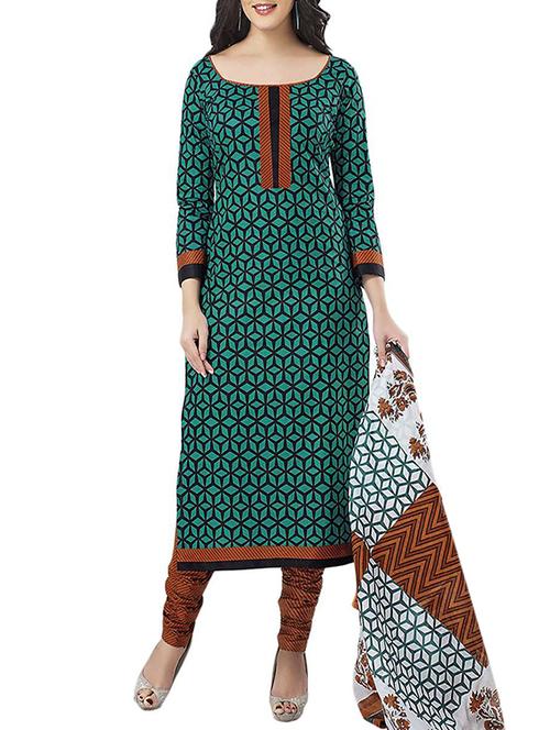 dark green cotton unstitched suit - 10521682 - Very Small Image - 1
