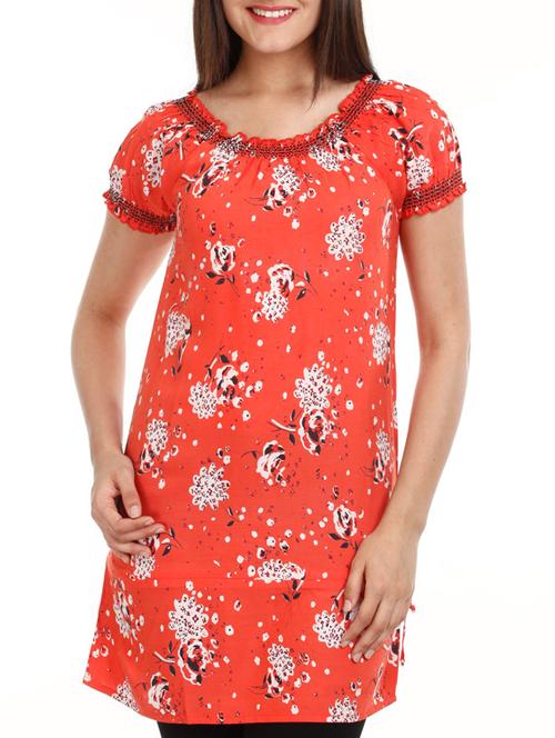 orange printed rayon tunic - 1052215 - Very Small Image - 1