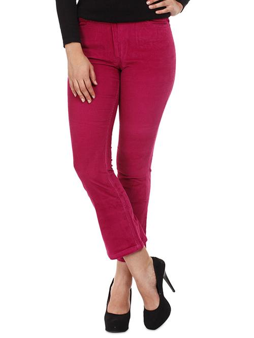 fuchsia ankle length cotton lycra trousers - 1052224 - Very Small Image - 1