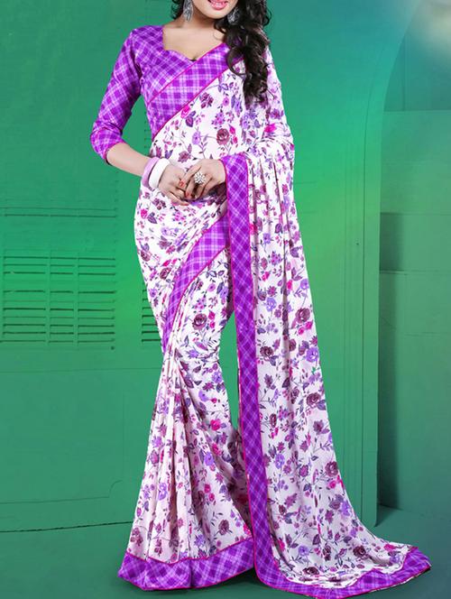 white, purple georgette saree - 10522334 - Very Small Image - 1