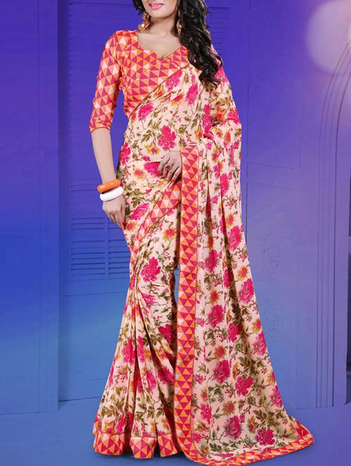pink, orange georgette saree - 10522339 - Very Small Image - 1