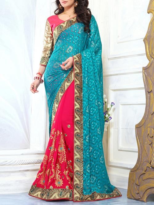pink, blue georgette saree - 10522349 - Very Small Image - 1