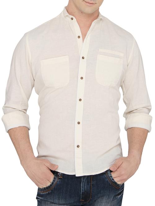 beige cotton casual shirt - 10522449 - Very Small Image - 1