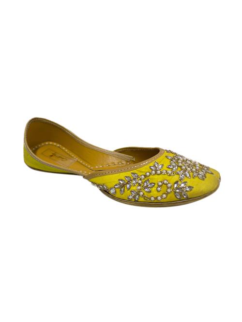 lemon yellow hand embroidered silk juttis - 10526264 - Very Small Image - 1