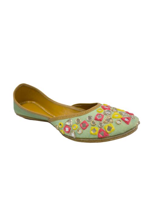 mint mirror work silk juttis - 10526267 - Very Small Image - 1