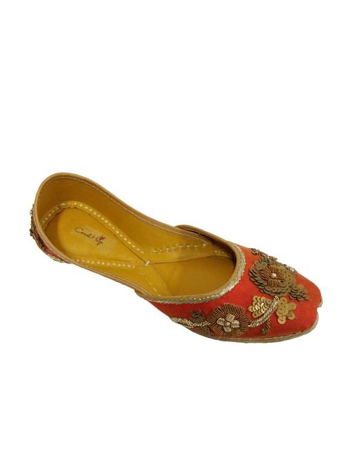 rust hand embroidered silk juttis - 10526275 - Very Small Image - 1